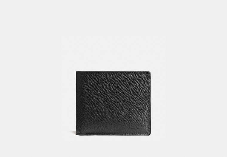 COACH®,COMPACT ID WALLET,Leather,Black,Front View