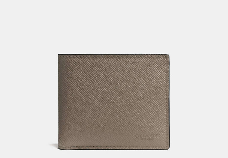 COACH®,COMPACT ID WALLET,Leather,FOG,Front View