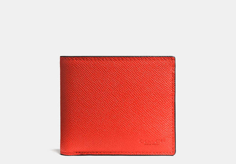 COACH®,COMPACT ID WALLET,Leather,ORANGE,Front View
