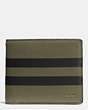 COACH®,VARSITY STRIPE COMPACT ID WALLET IN SPORT CALF LEATHER,Leather,SURPLUS/BLACK,Front View