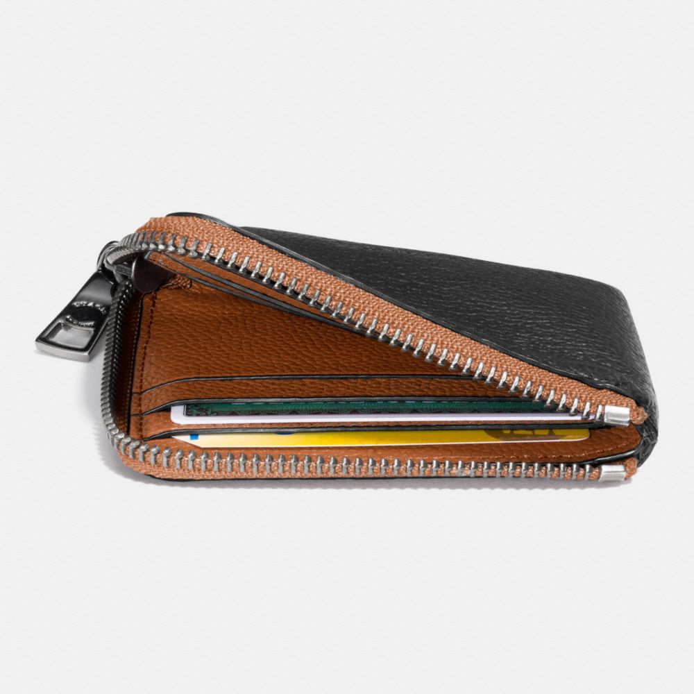 COACH®,HALF ZIP WALLET IN PEBBLE LEATHER,Leather,Black/Saddle,Inside View,Top View