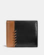COACH®,RIP AND REPAIR COMPACT ID WALLET,Sport calf leather,Black/Saddle,Front View