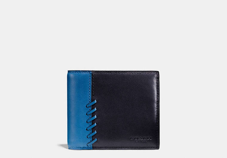 COACH®,RIP AND REPAIR COMPACT ID WALLET,Sport calf leather,MIDNIGHT/DENIM,Front View