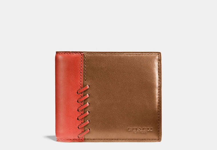 COACH®,RIP AND REPAIR COMPACT ID WALLET,Sport calf leather,SADDLE/CARMINE,Front View