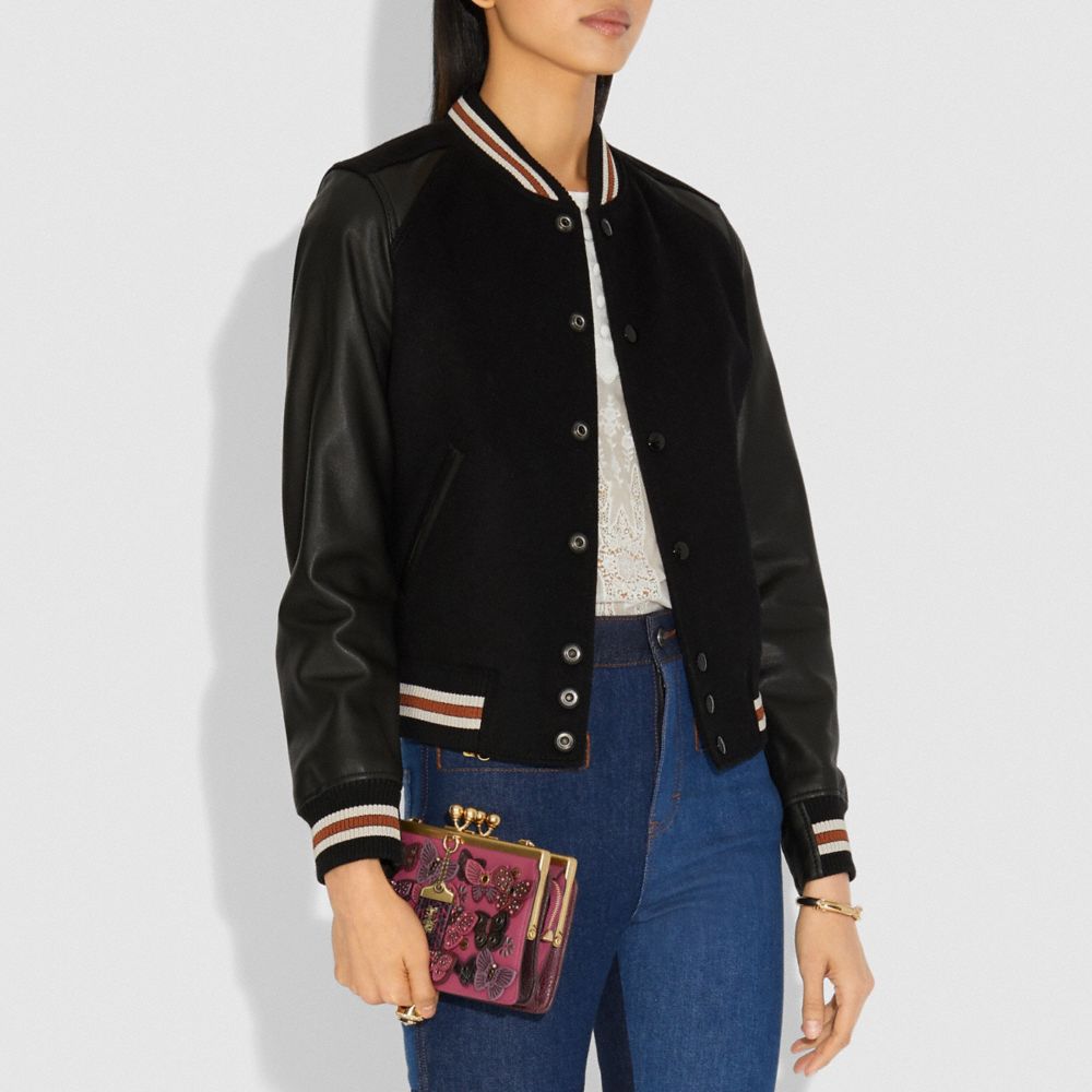 Double Frame Bag 19 With Butterfly Applique And Snakeskin Detail