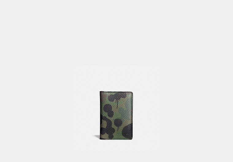 COACH®,CARD WALLET WITH CAMO PRINT,Leather,MILITARY WILD BEAST,Front View