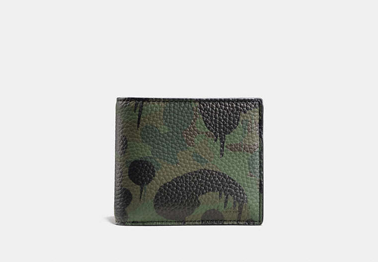 COACH®,3-IN-1 WALLET WITH CAMO PRINT,Printed Pebble Leather,MILITARY WILD BEAST,Front View