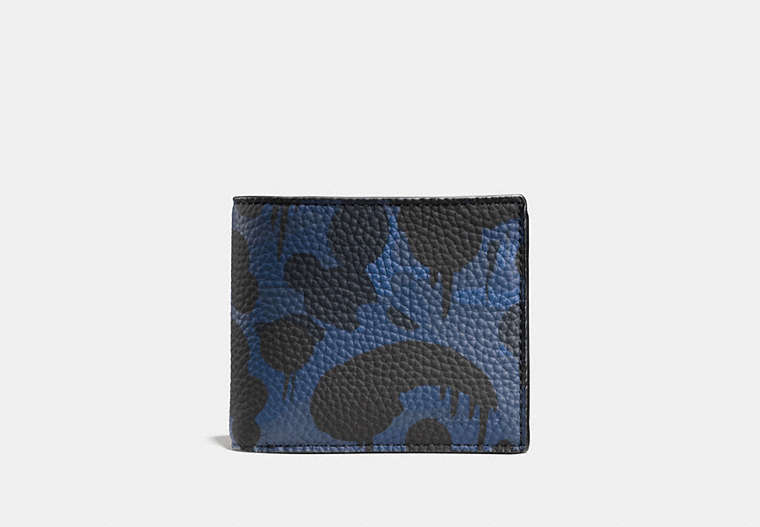 COACH®,3-IN-1 WALLET WITH CAMO PRINT,Printed Pebble Leather,DENIM WILD BEAST,Front View