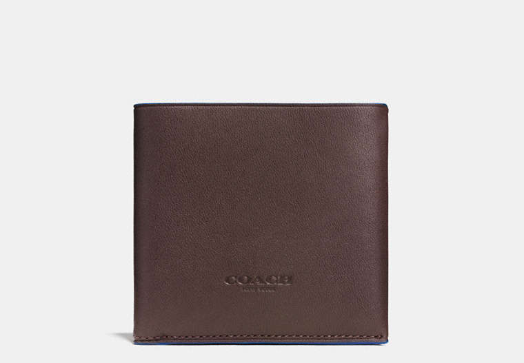 COACH®,BILLFOLD WALLET,Leather,MAHOGANY/DENIM,Front View