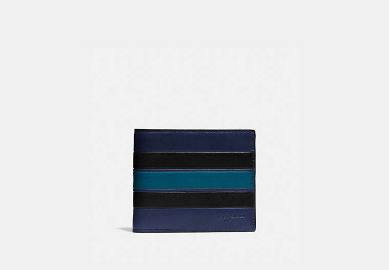 COACH®,3-IN-1 WALLET WITH VARSITY STRIPE,Leather,Midnight/Black/Dark Denim,Front View image number 0