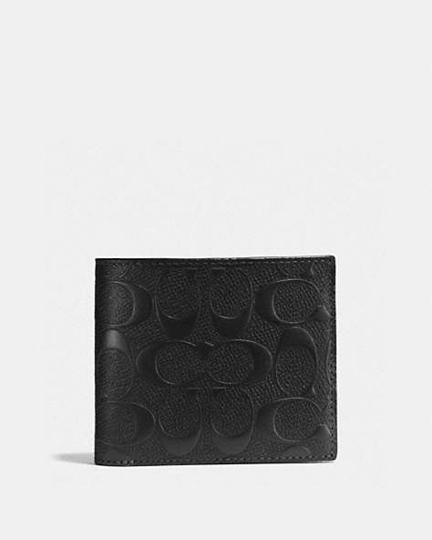 COACH®,3-IN-1 WALLET IN SIGNATURE LEATHER,Black,Front View