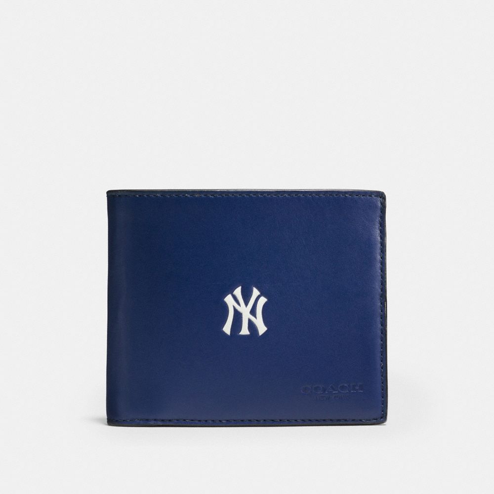 COACH®,MLB COMPACT ID WALLET IN SPORT CALF LEATHER,Leather,NY YANKEES,Front View image number 0