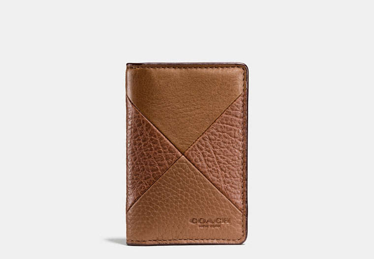 COACH®,CARD WALLET IN PATCHWORK LEATHER,Leather,Dark Saddle,Front View