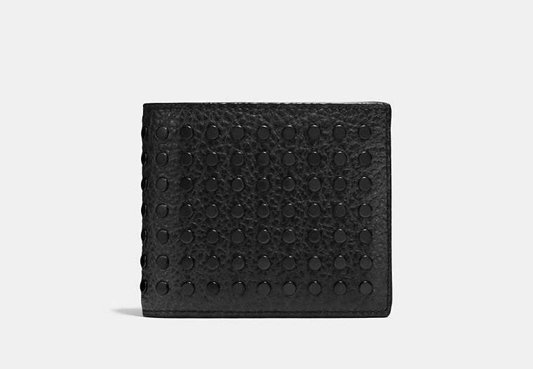 COACH®,3-IN-1 WALLET WITH STUDS,Leather,Black,Front View