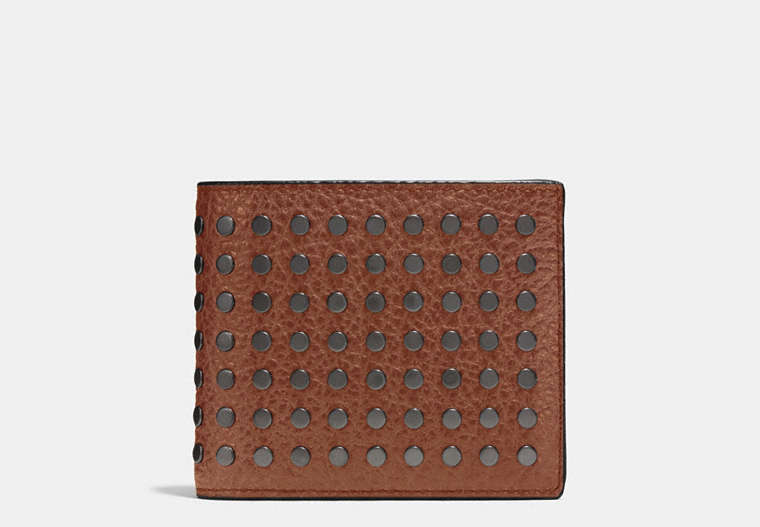 COACH®,3-IN-1 WALLET WITH STUDS,Leather,Saddle,Front View