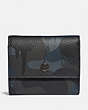 COACH®,TRIFOLD SNAP WALLET WITH CAMO PRINT,Leather,NAVY,Front View
