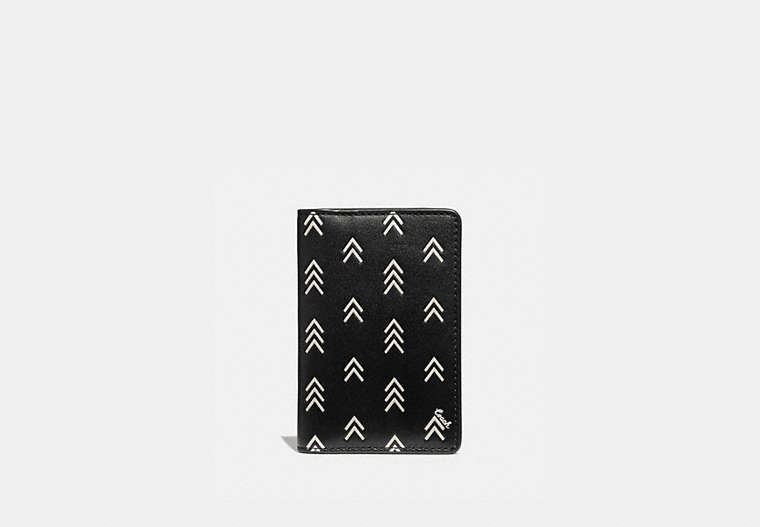 COACH®,CARD WALLET WITH LINE ARROW PRINT,Leather,Black/Chalk,Front View