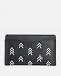 COACH®,SMALL CARD CASE WITH LINE ARROW PRINT,Leather,Black/Chalk,Front View