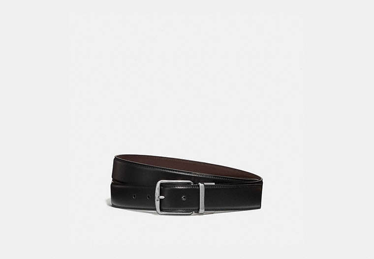 COACH®,HARNESS BUCKLE CUT-TO-SIZE REVERSIBLE BELT, 32MM,Leather,BLACK/CHESTNUT,Front View