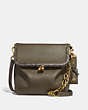COACH®,RIDER BAG 24 WITH SNAKESKIN DETAIL,Coated Canvas,Medium,Brass/Moss,Front View