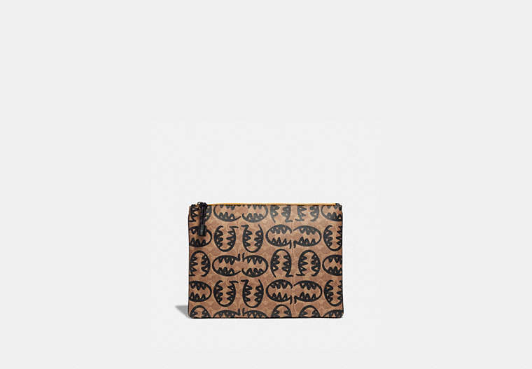 COACH®,POUCH 30 IN SIGNATURE CANVAS WITH REXY BY GUANG YU,Coated Canvas,KHAKI,Front View