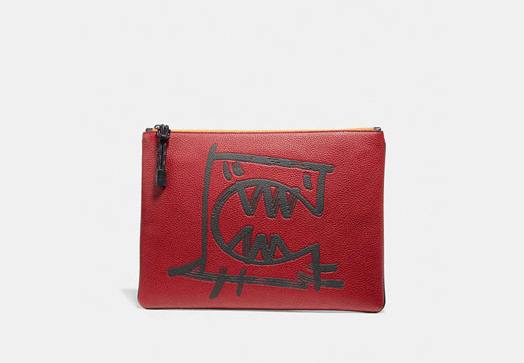 COACH®,POUCH 30 WITH REXY BY GUANG YU,Leather,Carnelian orange,Front View image number 0