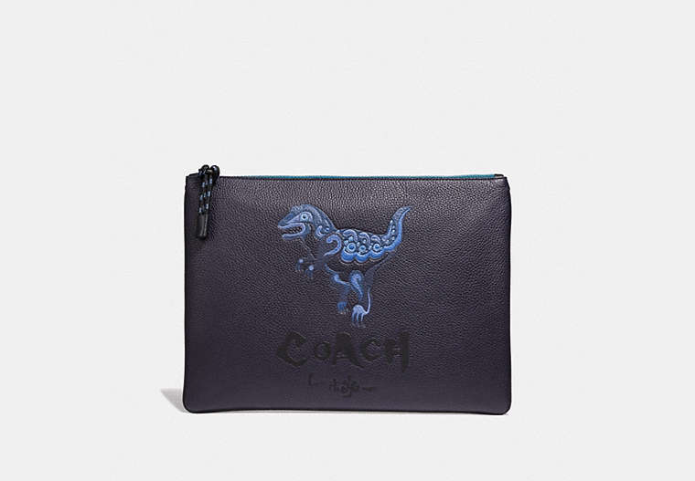 COACH®,POUCH 30 WITH REXY BY ZHU JINGYI,Leather,INK,Front View