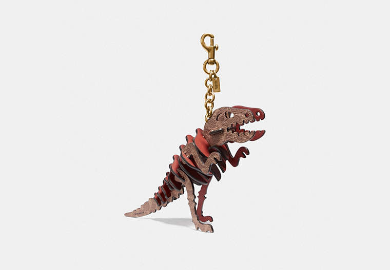 COACH®,MEDIUM REXY BAG CHARM IN SIGNATURE CANVAS,Leather,Small,Brass/Rust,Front View