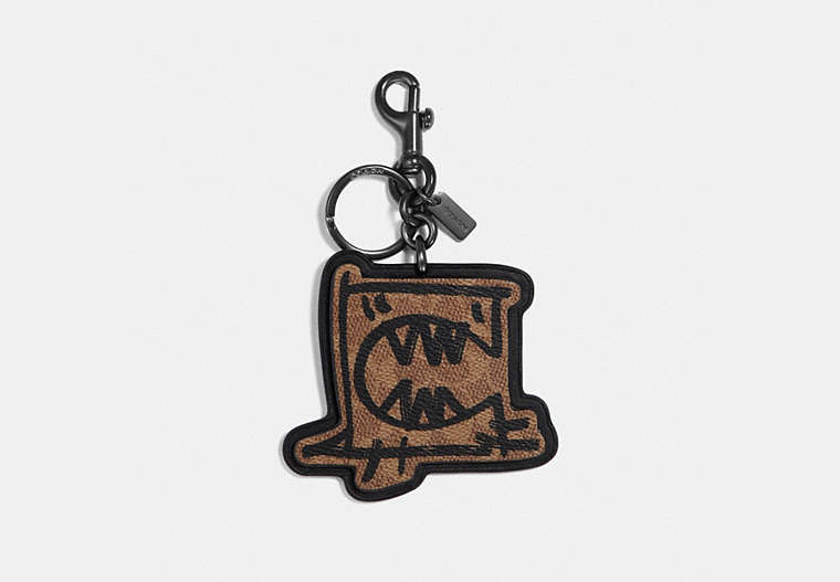COACH®,REXY BY GUANG YU BAG CHARM,Leather,Brass/Black,Front View image number 0