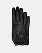 COACH®,SCULPTED SIGNATURE GATHERED LEATHER TECH GLOVES,Leather,Black,Front View