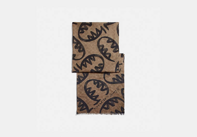 COACH®,SIGNATURE SCARF WITH REXY BY GUANG YU,Modal Blend,Tan,Front View