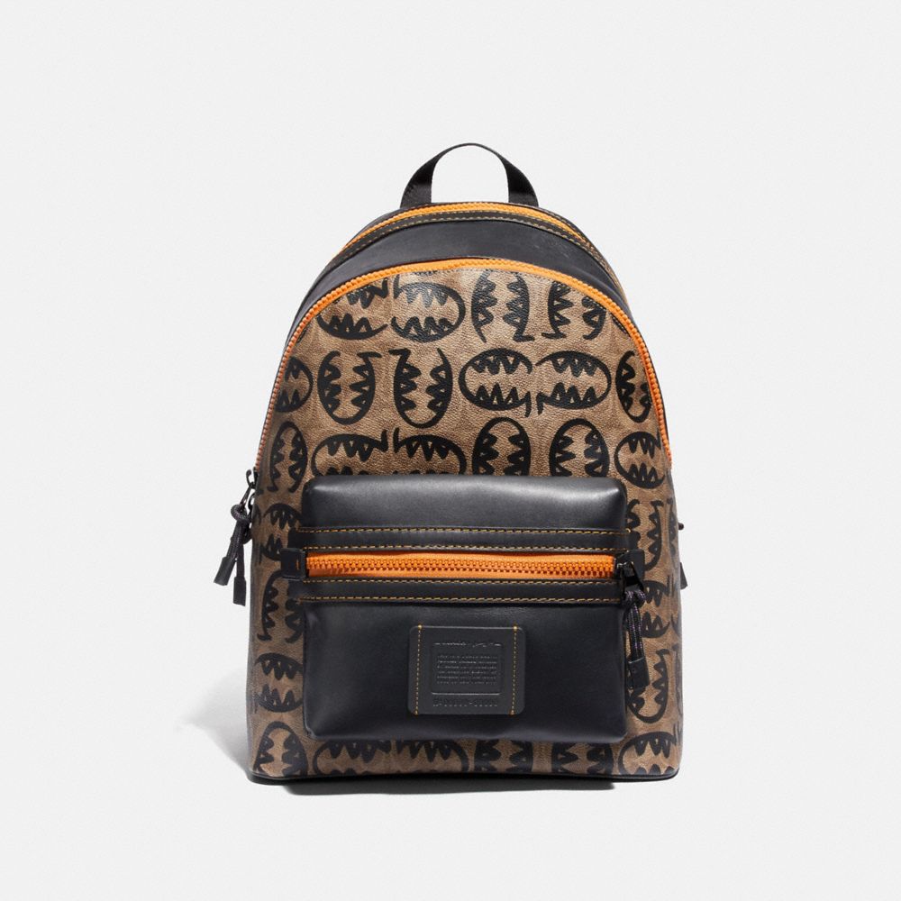 COACH®,ACADEMY BACKPACK IN SIGNATURE CANVAS WITH REXY BY GUANG YU,Coated Canvas,Large,Black Copper/Khaki,Front View