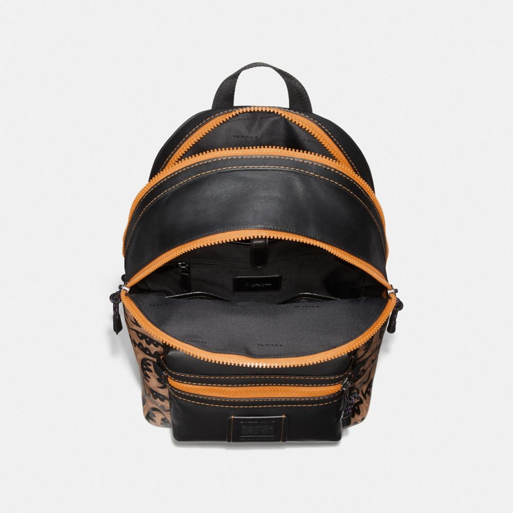 COACH®,ACADEMY BACKPACK IN SIGNATURE CANVAS WITH REXY BY GUANG YU,Coated Canvas,Large,Black Copper/Khaki,Inside View,Top View