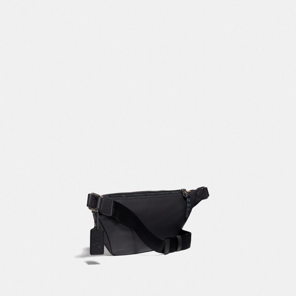 COACH®,RIVINGTON BELT BAG IN SIGNATURE CANVAS WITH REXY BY SUI JIANGUO,Coated Canvas,Small,Black Copper/Khaki,Angle View