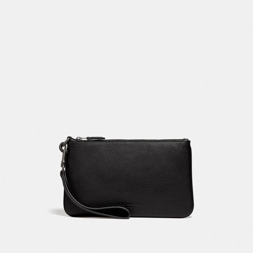 COACH®,PHONE POUCH IN COLORBLOCK,Pebbled Leather,Black/Dark Honey,Front View image number 0