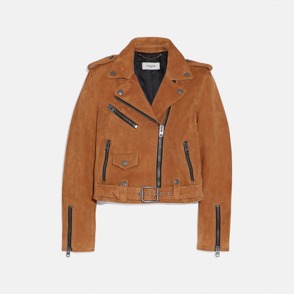 COACH®: Suede Mini Biker Jacket