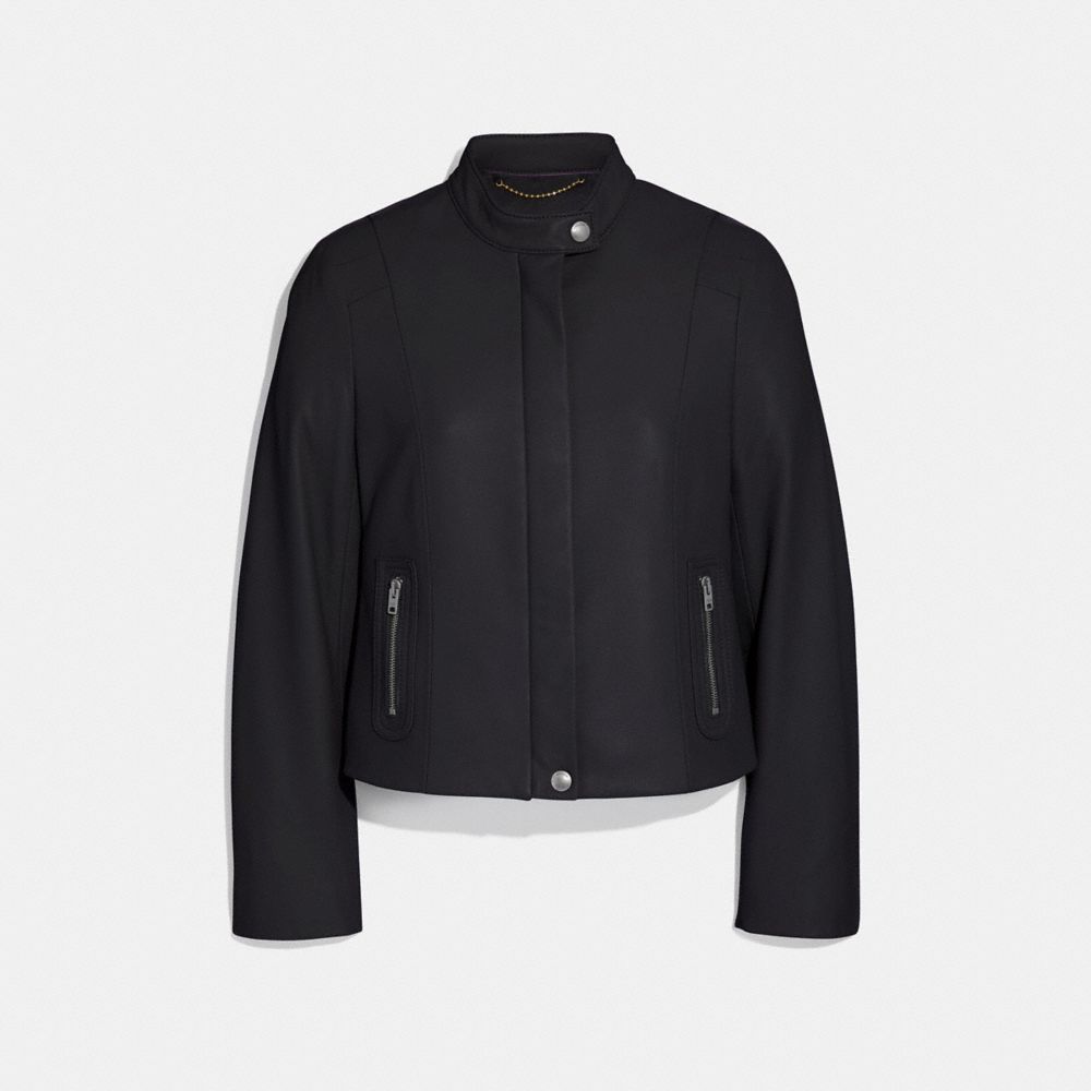 COACH®,Leather Racer Jacket,,Front View