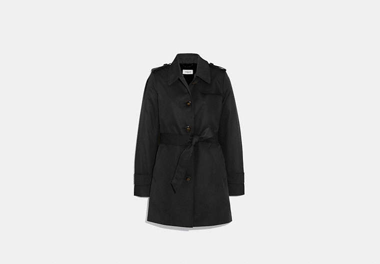 COACH®,TIE WAIST TRENCH COAT,cotton,Black,Front View image number 0