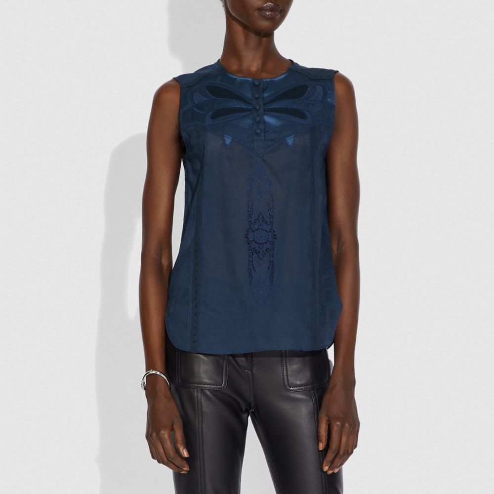 COACH®,Lacey Applique Sleeveless Top,,Scale View