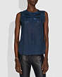 COACH®,LACEY APPLIQUE SLEEVELESS TOP,cotton,NAVY,Scale View
