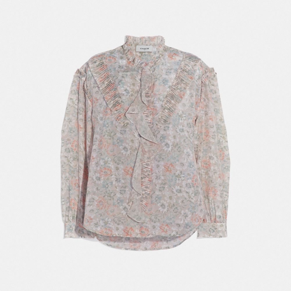 Printed Long Sleeve Blouse With Ruffles