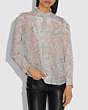 COACH®,PRINTED LONG SLEEVE BLOUSE WITH RUFFLES,Silk,Cream/Grey,Scale View
