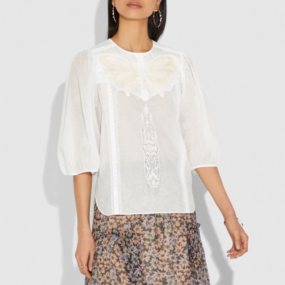 COACH®,LACEY BUTTERFLY APPLIQUE TOP,cotton,White,Scale View