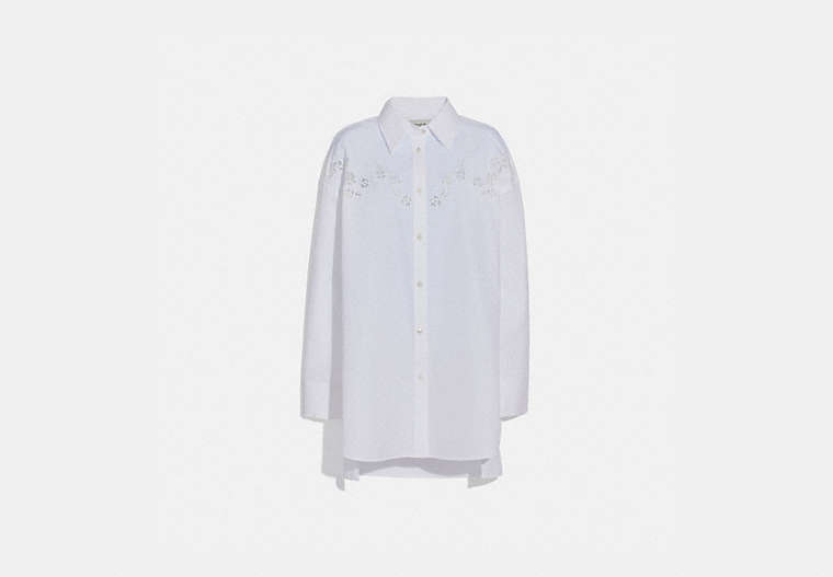 COACH®,SOLID LONG SLEEVE POPLIN BLOUSE,cotton,White,Front View
