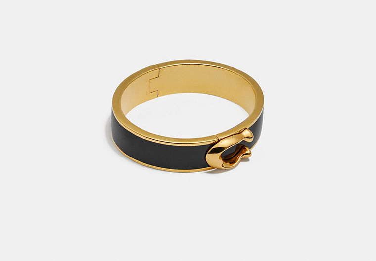 COACH®,SIGNATURE LARGE HINGED BANGLE,Plated Brass,Gold/Black,Front View