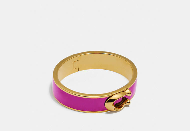 COACH®,SIGNATURE LARGE HINGED BANGLE,Plated Brass,Gold/Pink,Front View