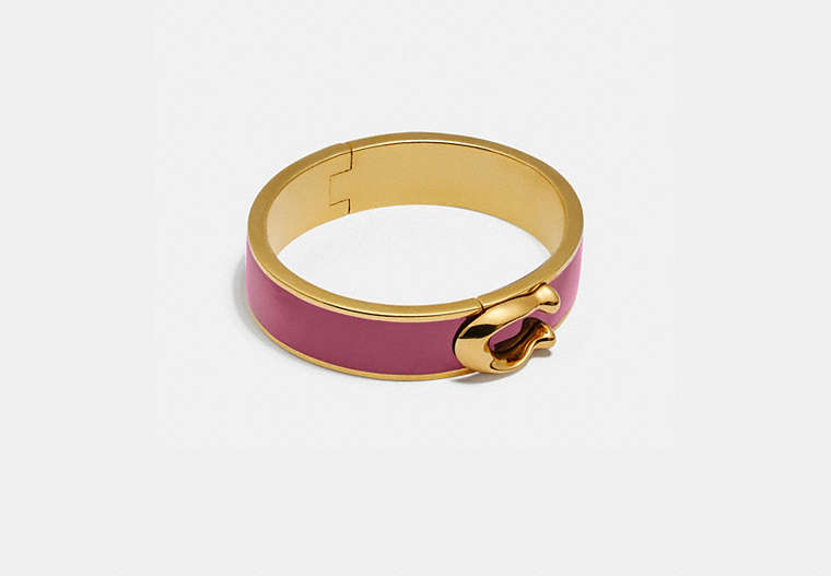 COACH®,SIGNATURE LARGE HINGED BANGLE,Plated Brass,Gold/ Dusty Rose,Front View