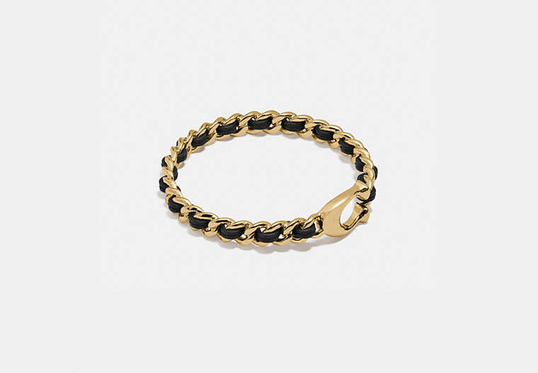 COACH®,SIGNATURE WOVEN LEATHER BANGLE,Leather,Gold/Black,Front View image number 0