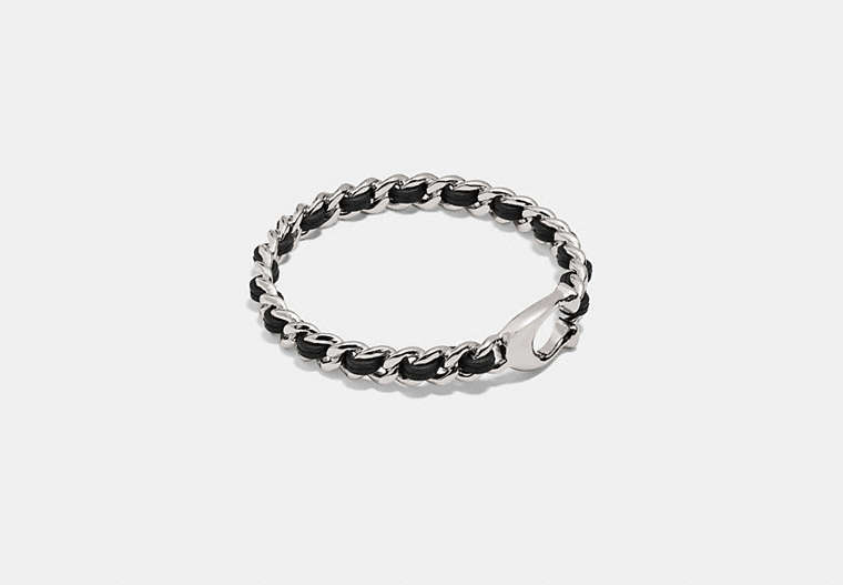 COACH®,SIGNATURE WOVEN LEATHER BANGLE,Leather,Silver/Black,Front View