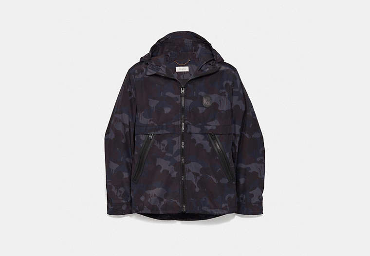 COACH®,PRINTED WINDBREAKER,Polyester,BLUE CAMO,Front View image number 0